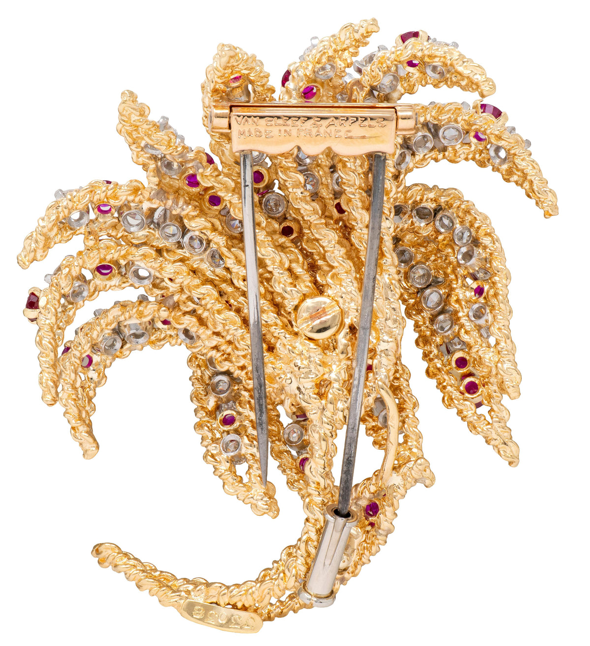 Van Cleef & Arpels French 1960's Diamond Ruby 18K Platinum Vintage Flower Brooch