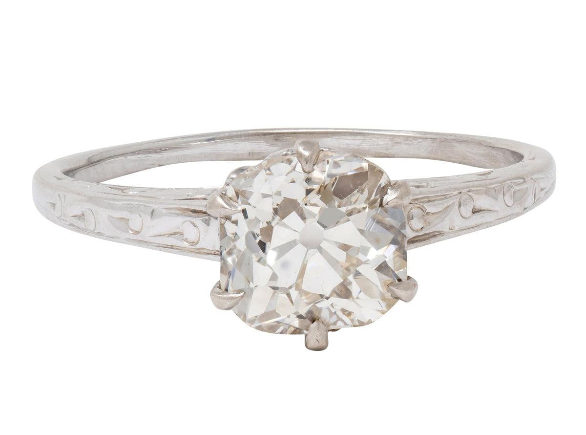 Art Deco Old Mine Diamond 14 Karat White Gold Vintage Scrolling Solita