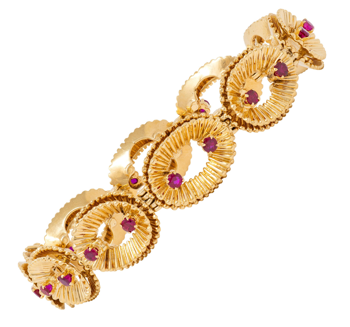 Van Cleef & Arpels French 1950's Ruby 18K Yellow Gold Vintage Link Bracelet