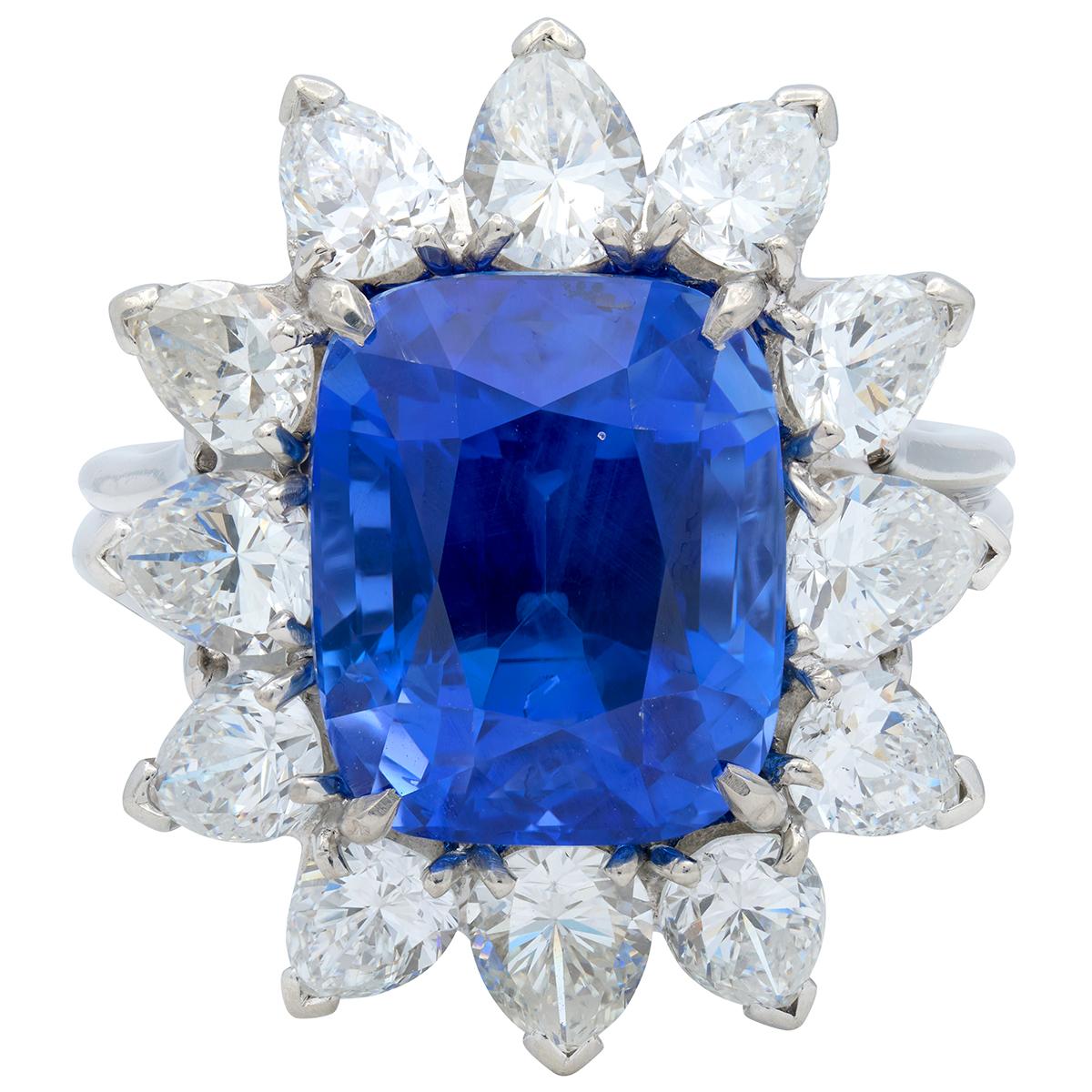 Vintage 12.80 CTW No Heat Ceylon Sapphire Diamond Platinum Halo Ring AGL