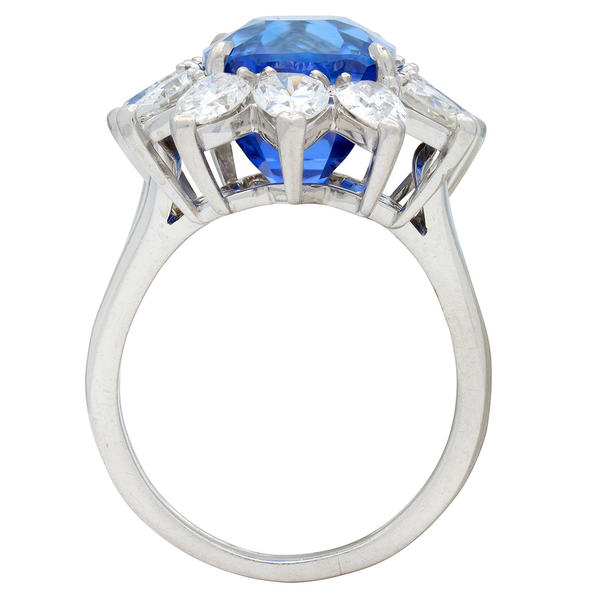 Vintage 12.80 CTW No Heat Ceylon Sapphire Diamond Platinum Halo Ring AGL