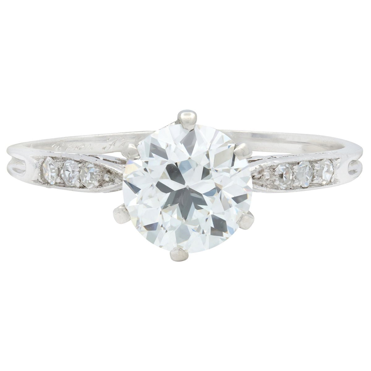Art Deco 1930 European Diamond Platinum Scroll Foliate Vintage Engagement Ring