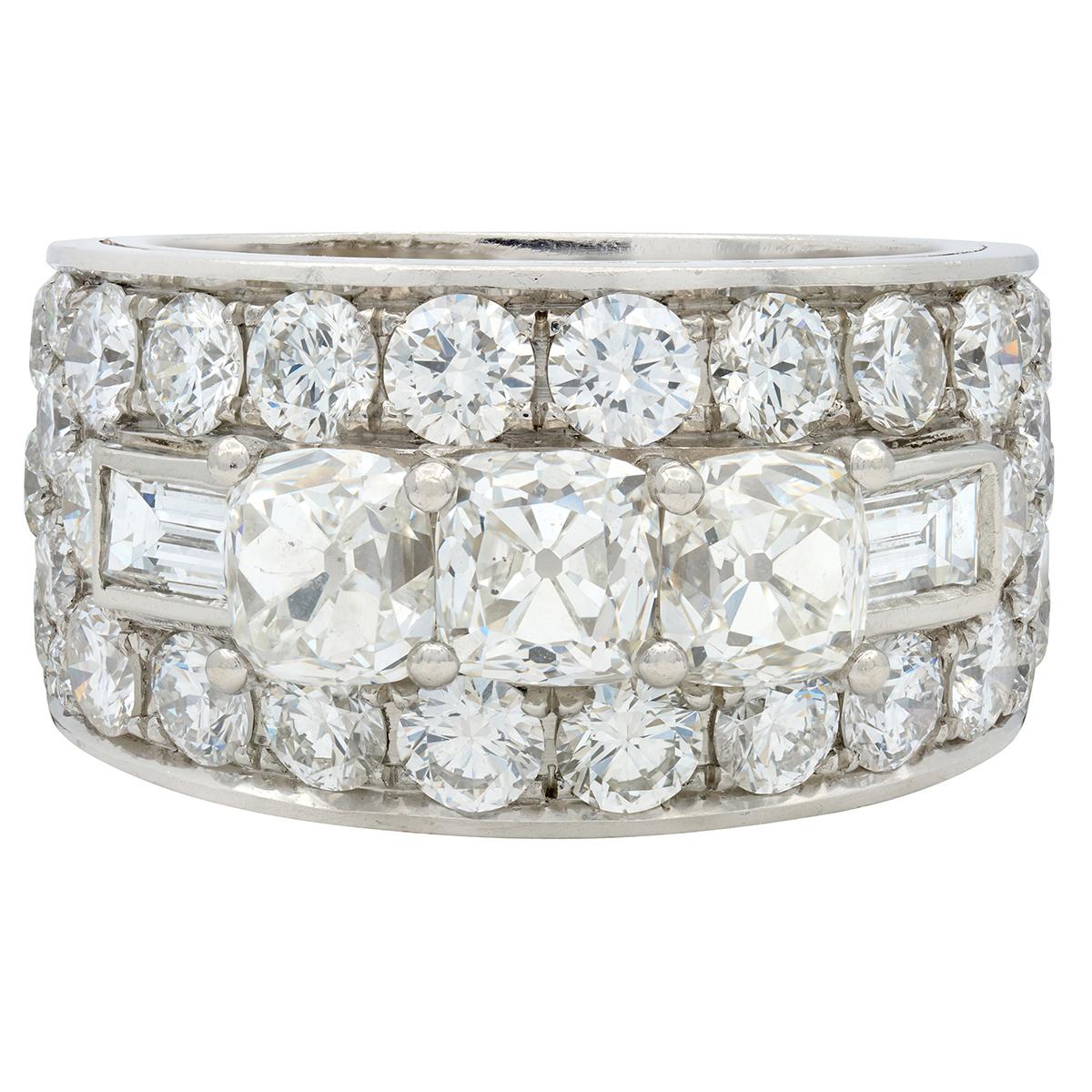 Bulgari 1950's 7.05 CTW Diamond Platinum Vintage Wide 1950's Band Ring