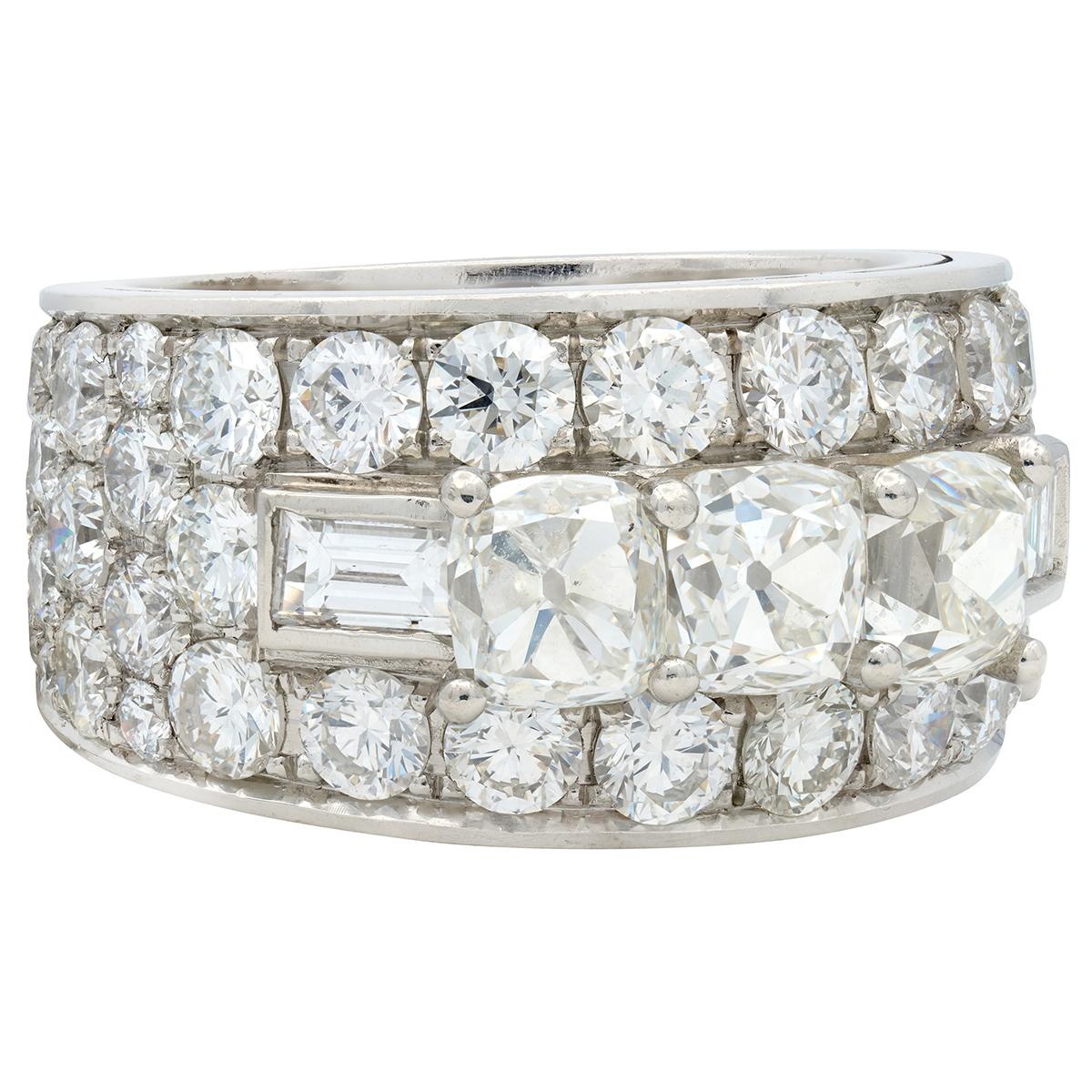 Bulgari 1950's 7.05 CTW Diamond Platinum Vintage Wide 1950's Band Ring
