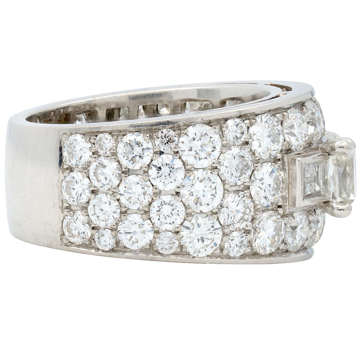 Bulgari 1950's 7.05 CTW Diamond Platinum Vintage Wide 1950's Band Ring