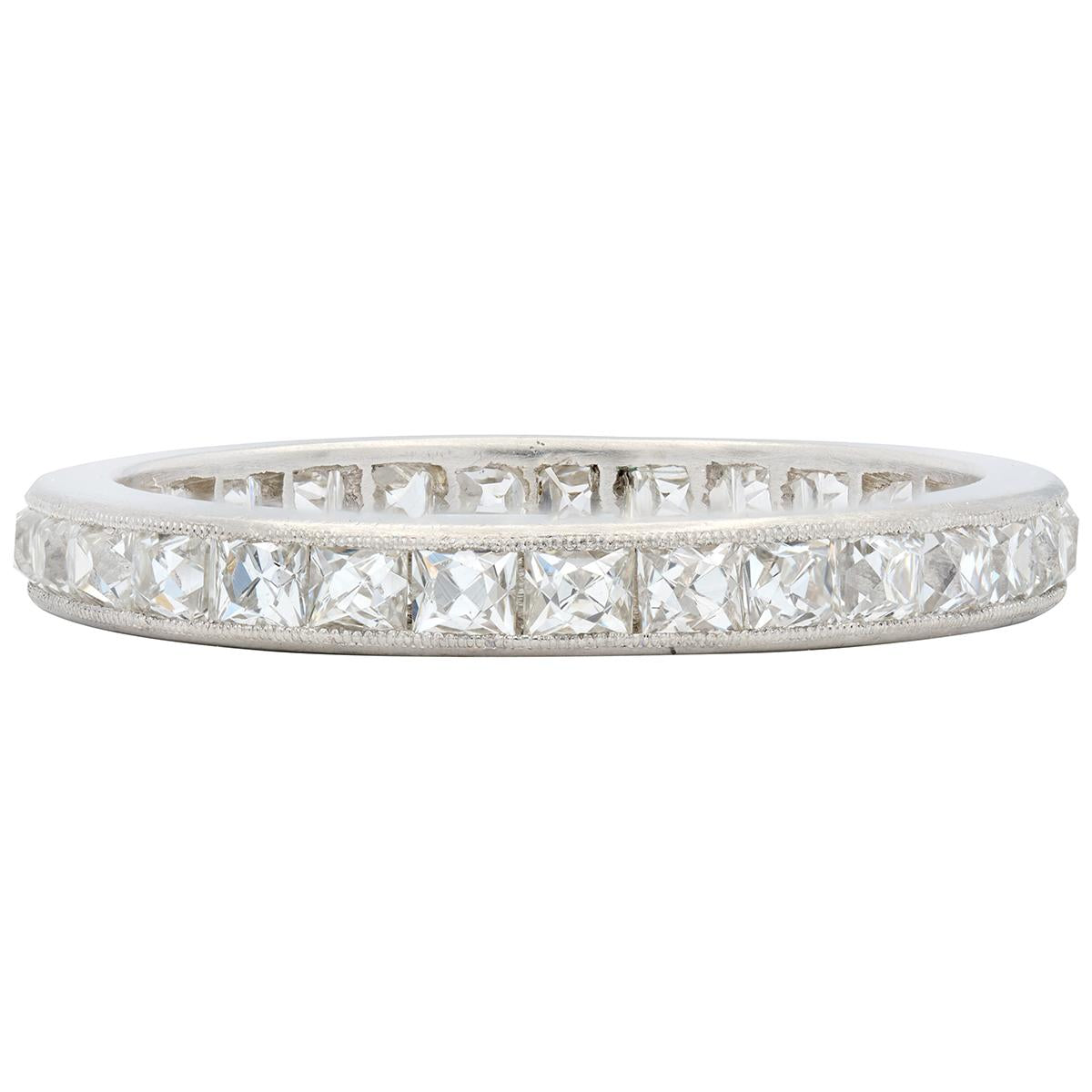 Art Deco 1.05 CTW Diamond Platinum Vintage French Cut Eternity Wedding Band Ring