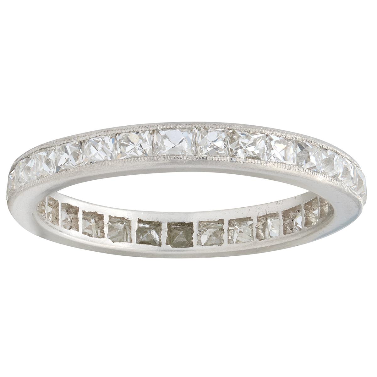 Art Deco 1.05 CTW Diamond Platinum Vintage French Cut Eternity Wedding Band Ring