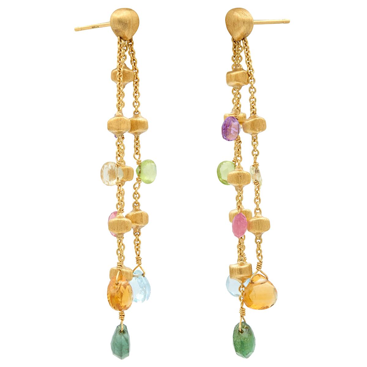 Marco Bicego 2000's Multi-Gem 18K Gold Contemporary Paradise Fringe Earrings
