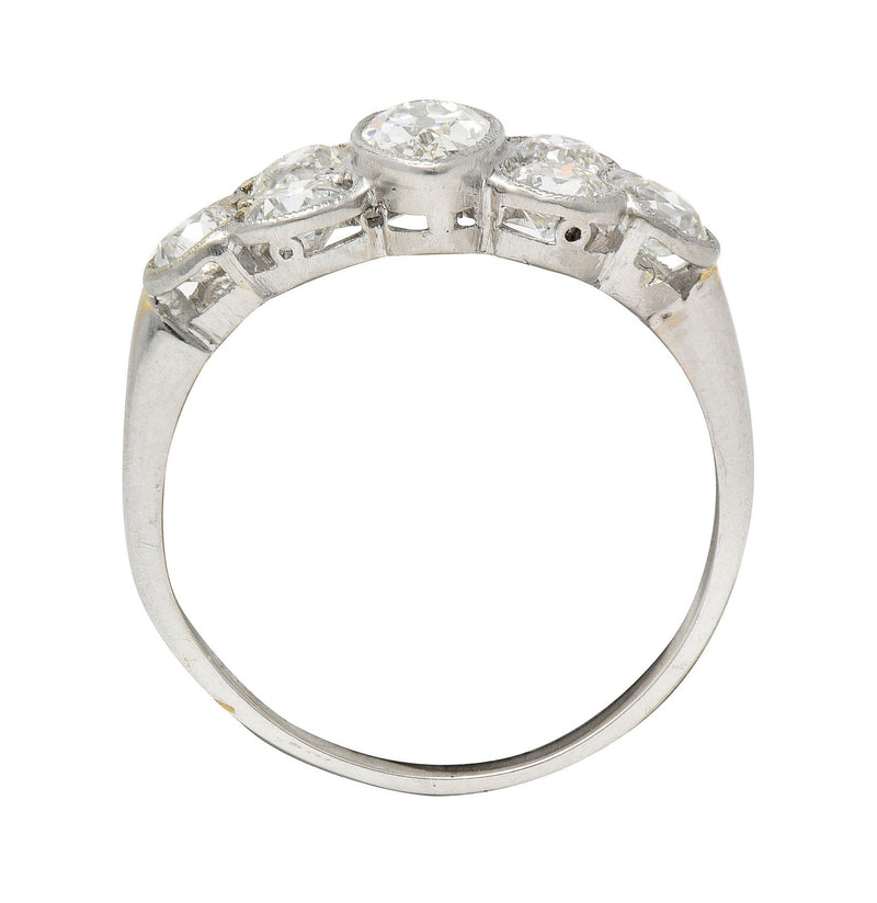 Mid-Century 1.50 CTW Marquise Diamond 14 Karat White Gold Vintage Cluster Ring