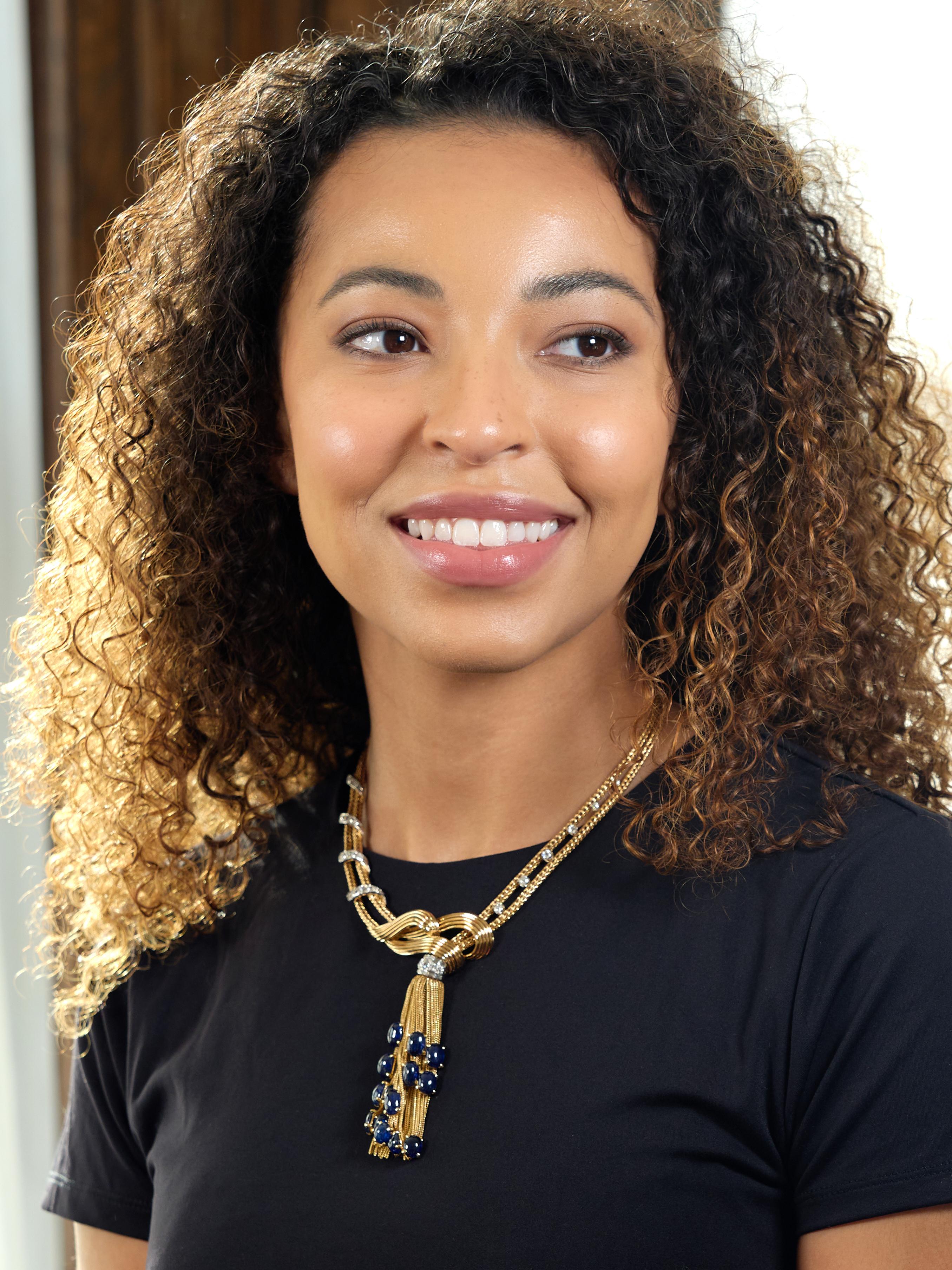 Boucheron Paris 1950's Sapphire Diamond 18K Yellow Gold Platinum Tassel Necklace