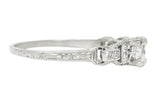 Mid-Century 0.75 CTW Diamond Platinum Buckle Square Form Vintage Engagement Ring Wilson's Estate Jewelry