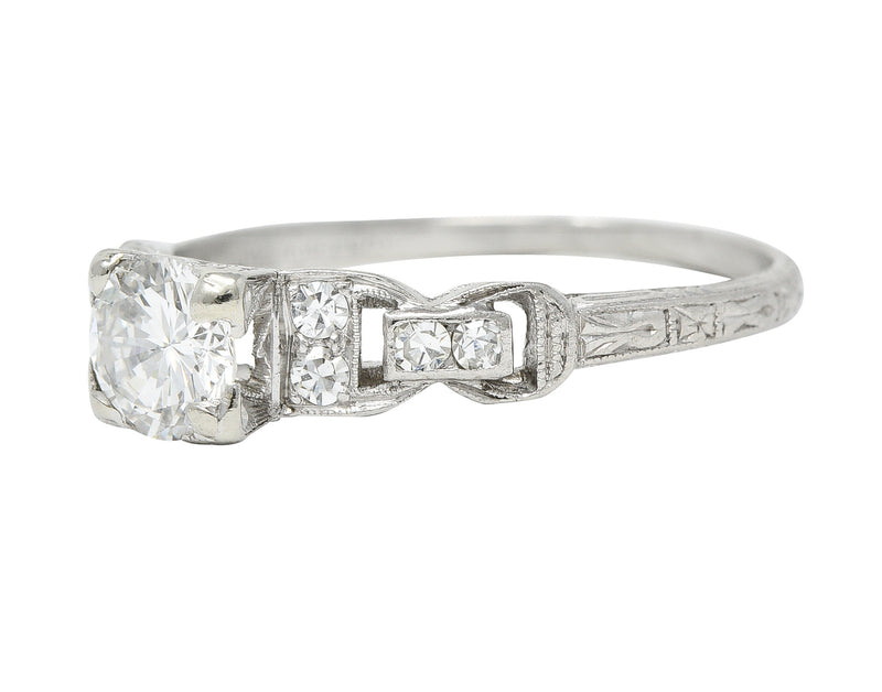 Mid-Century 0.75 CTW Diamond Platinum Buckle Square Form Vintage Engagement Ring Wilson's Estate Jewelry