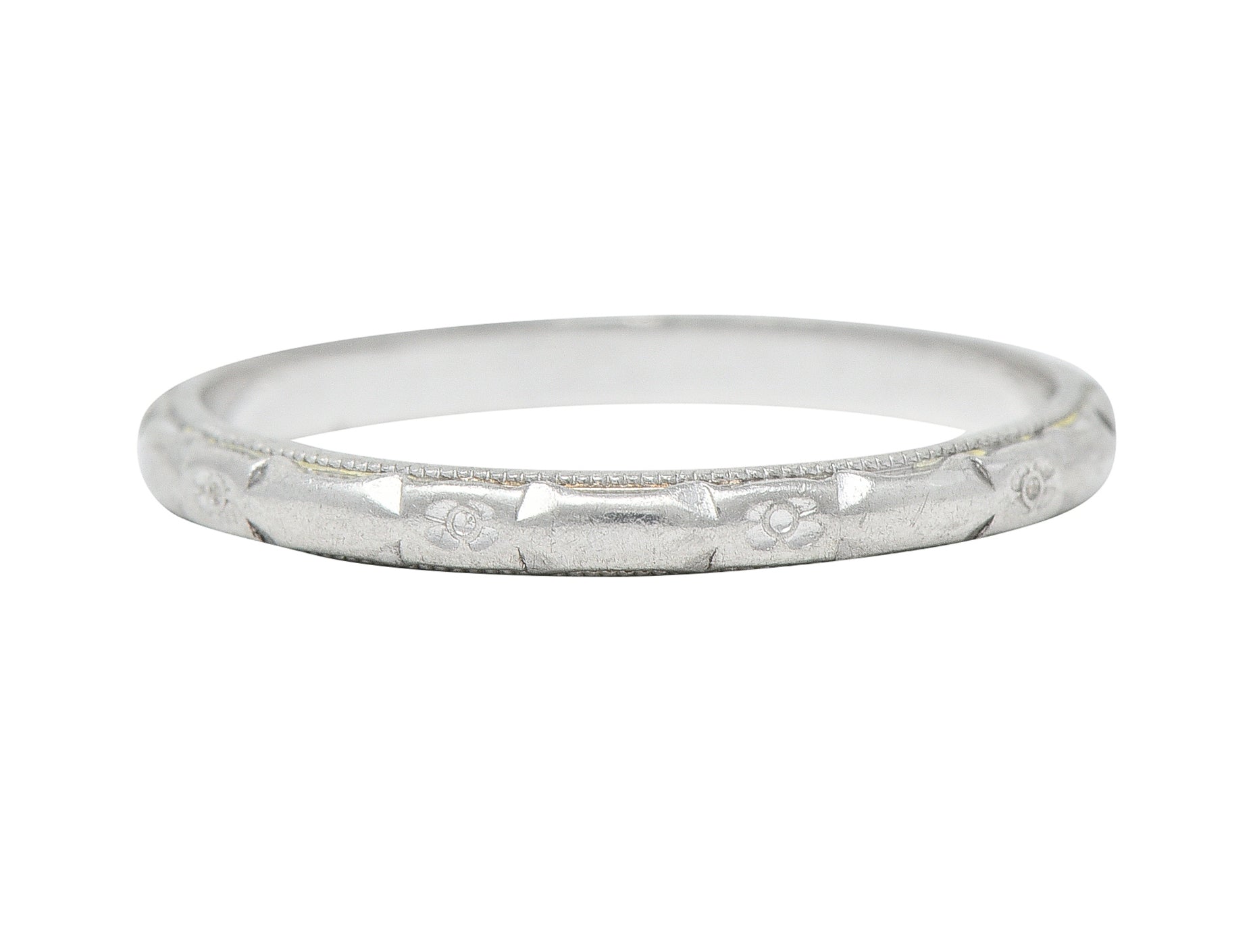 Art Deco Platinum Floral Orange Blossom Wedding Band Ring Wilson's Estate Jewelry