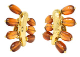 Andrew Clunn 1980's Citrine Bead 18 Karat Yellow Gold Hammered Fanning Vintage Ear-Clip Earirngs Wilson's Estate Jewelry