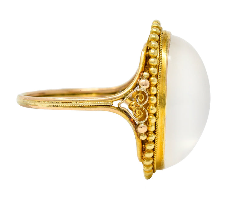 Victorian Moonstone Cabochon 18 Karat Yellow Gold Antique Heart Ring Wilson's Estate Jewelry