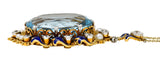 Edwardian 27.46 CTW Old Mine Cut Diamond Aquamarine Pearl Enamel Platinum-Topped 18 Karat Yellow Gold Antique Station Necklace Wilson's Estate Jewelry