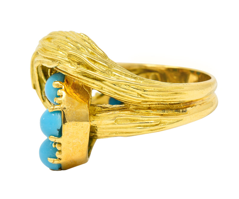 Van Cleef & Arpels 1960's Turquoise 18 Karat Yellow Gold Textured Loop Vintage Ring Wilson's Estate Jewelry