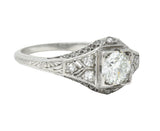 Art Deco 0.66 CTW Old European Cut Diamond Platinum Square Form Lattice Vintage Engagement Ring Wilson's Estate Jewelry