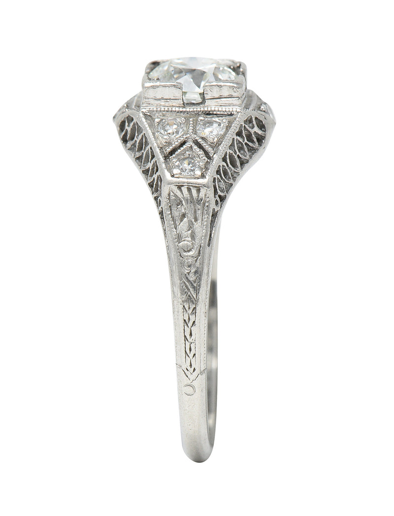 Art Deco 0.66 CTW Old European Cut Diamond Platinum Square Form Lattice Vintage Engagement Ring Wilson's Estate Jewelry