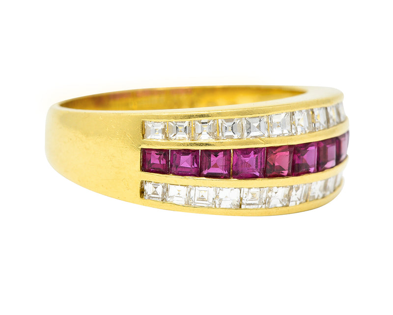 1.42 CTW Square Step-Cut Diamond Ruby 18 Karat Yellow Gold Vintage ...