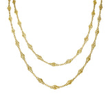 French 18 Karat Yellow Gold Victorian Scrolling Navette Link 60 IN Long Antique Chain Necklace Wilson's Estate Jewelry
