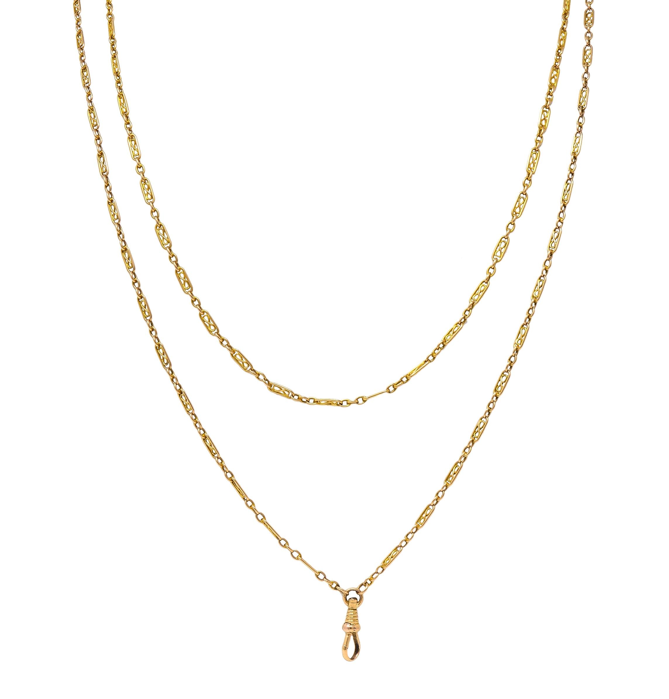 Victorian 14K Yellow Gold Infinity Link 64 IN Long Antique Fob Chain Necklace