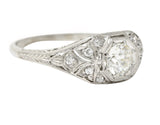 Katz & Ogush Inc. Art Deco 0.71 CTW old European Cut Diamond Platinum Octagonal Foliate Engagement Ring Wilson's Estate Jewelry