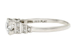 Art Deco 0.66 CTW Old European Cut Diamond Platinum Square Form Stepped Engagement Ring Wilson's Estate Jewelry