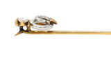 Art Nouveau Diamond Garnet Platinum 14 Karat Yellow Gold Serpent Antique Stickpin Wilson's Estate Jewelry