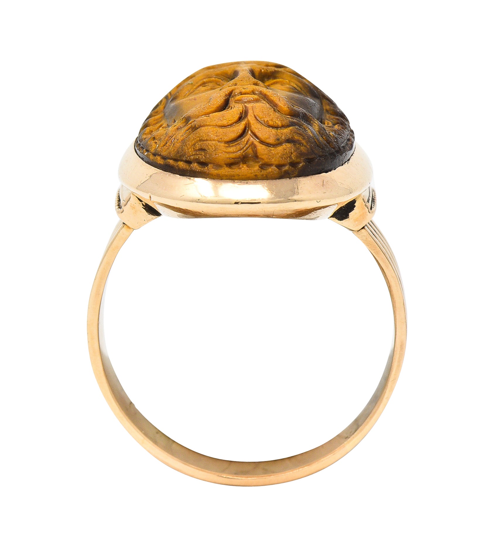 Victorian Tiger's Eye 14 Karat Rose Gold Carved Hercules Cameo Antique Unisex Ring Wilson's Estate Jewelry