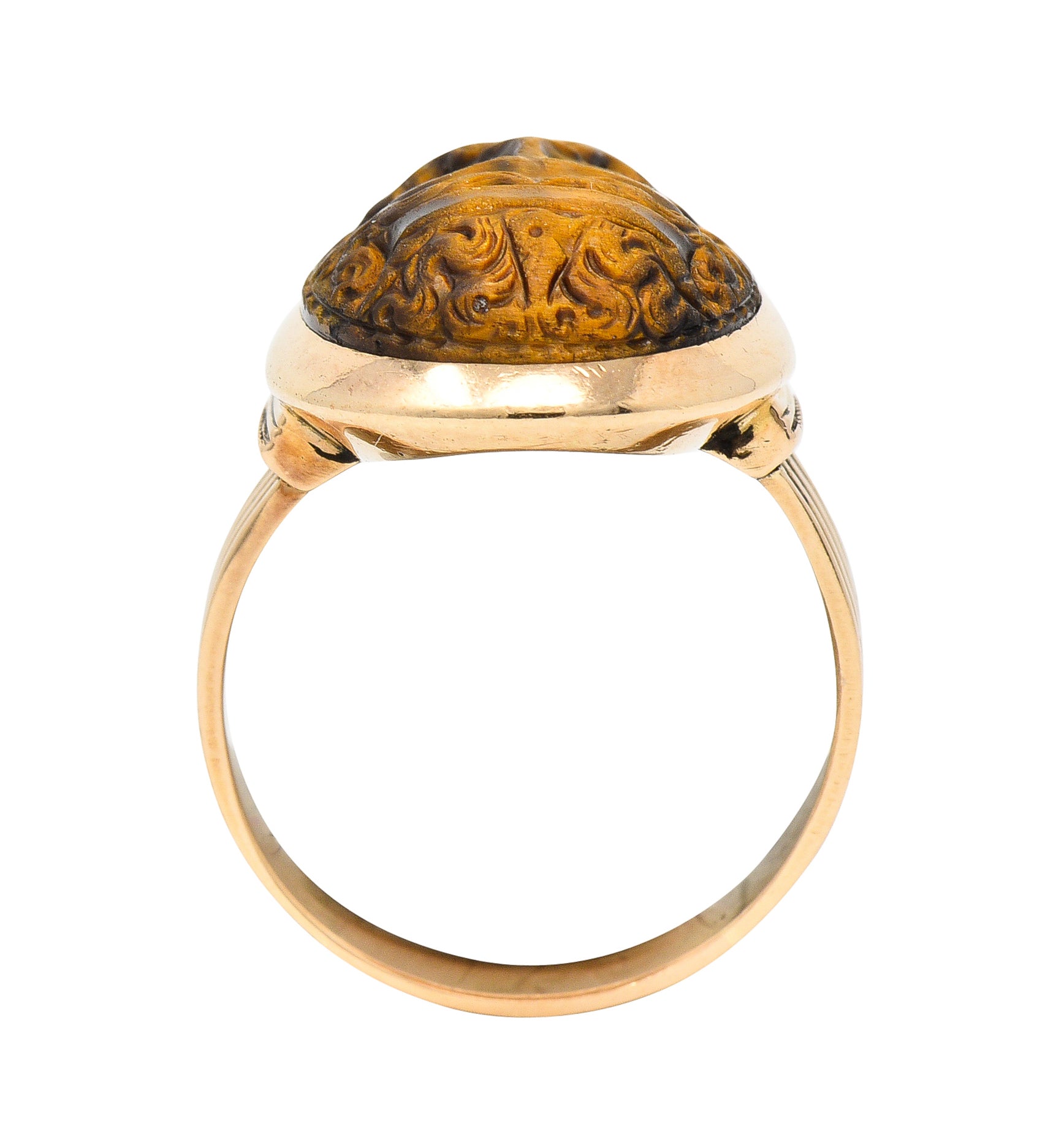Victorian Tiger's Eye 14 Karat Rose Gold Carved Hercules Cameo Antique Unisex Ring Wilson's Estate Jewelry