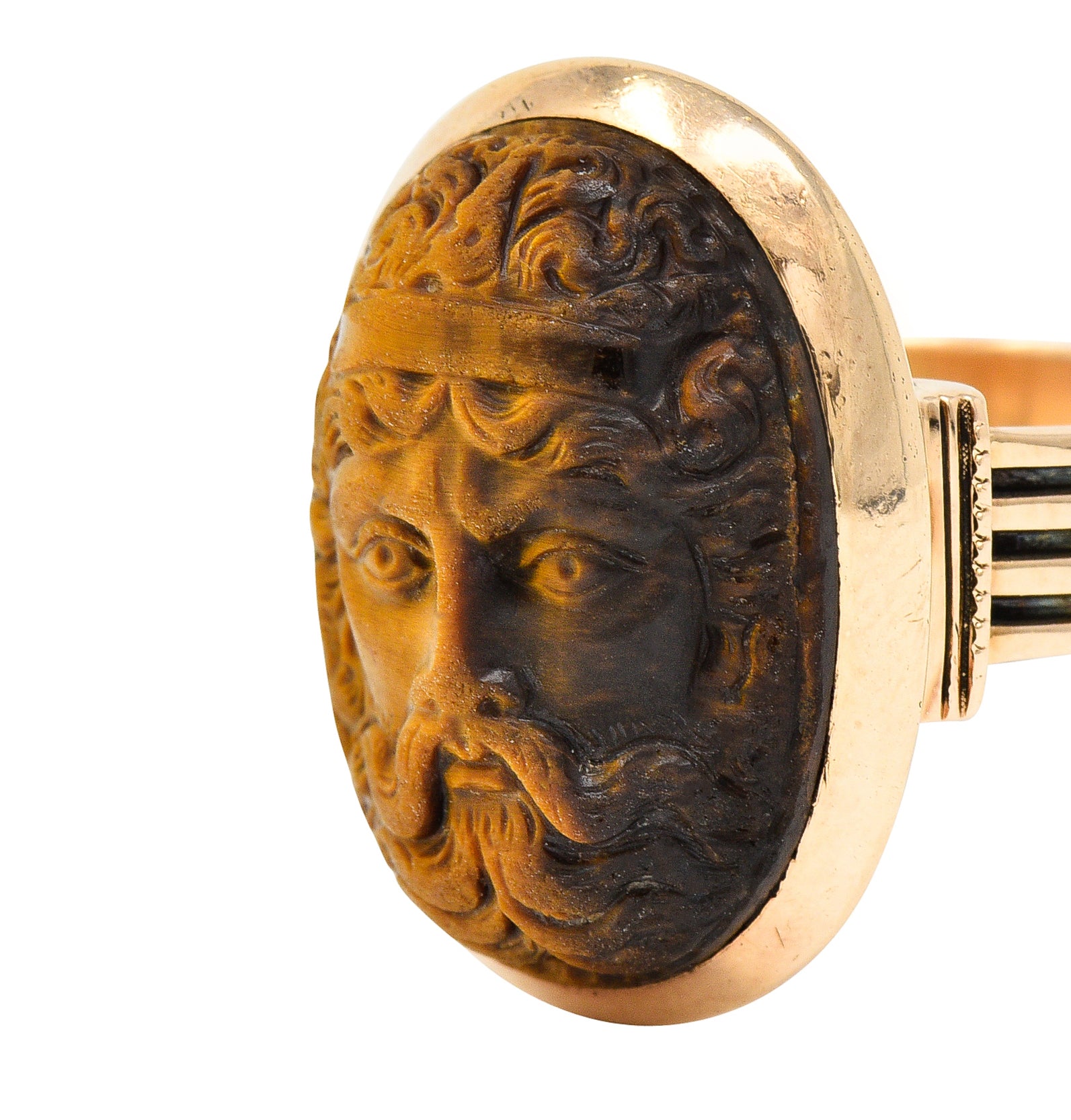 Victorian Tiger's Eye 14 Karat Rose Gold Carved Hercules Cameo Antique Unisex Ring Wilson's Estate Jewelry