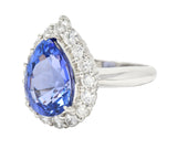Contemporary 7.54 CTW Pear Cut Tanzanite Diamond Platinum Halo Ring Wilson's Estate Jewelry
