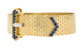 Tiffany & Co. Sapphire Diamond Platinum 14 Karat Yellow Gold Woven Mesh Belt Buckle Vintage Bracelet Wilson's Estate Jewelry
