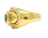 1980s 11.27 CTW Topaz Tourmaline Heliodor Diamond 18 Karat Yellow Gold Vintage Three Stone Cocktail Ring Wilson's Estate Jewelry