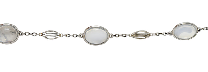 Art Deco 1930's Moonstone Cabochon Platinum Link Vintage Bracelet Wilson's Estate Jewelry