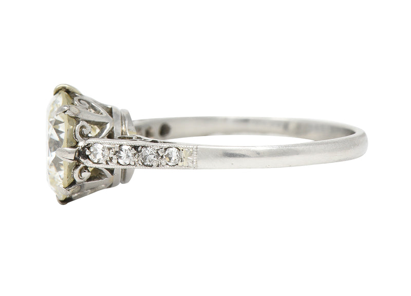 .11111 Art Deco 2.05 CTW Old European Cut Diamond Platinum Scrolling Crown Engagement Ring Wilson's Estate Jewelry