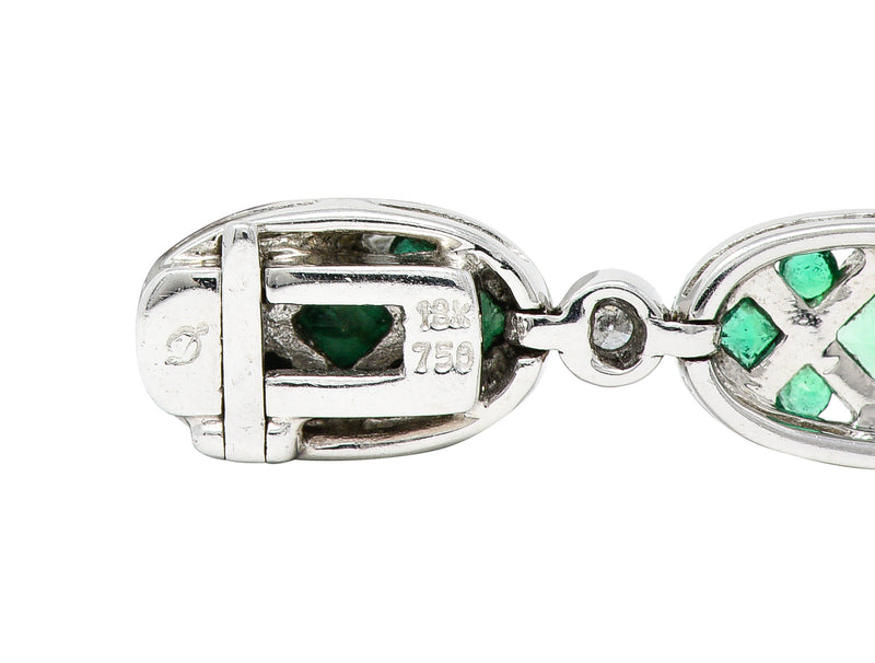 Contemporary 1.80 CTW Emerald Diamond 18 Karat White Gold Lattice Link Bracelet Wilson's Estate Jewelry