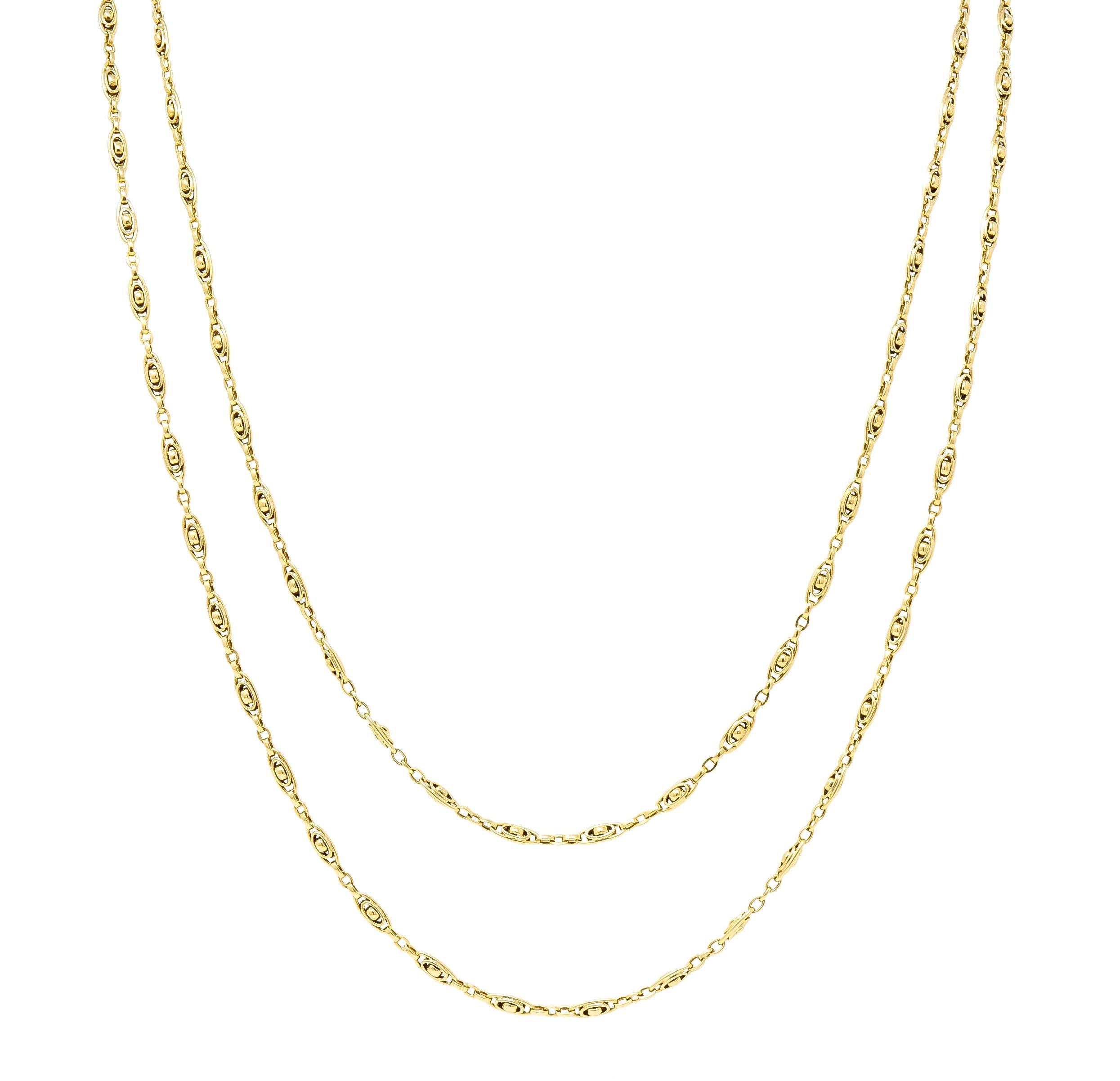 French Victorian 18 Karat Yellow Gold Long Oval Link Antique Chain Necklace
