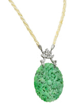 Tiffany & Co. Art Deco Substantial Carved Jade Dragon Seed Pearl Diamond Platinum Sautoir Pendant NecklaceNecklace - Wilson's Estate Jewelry