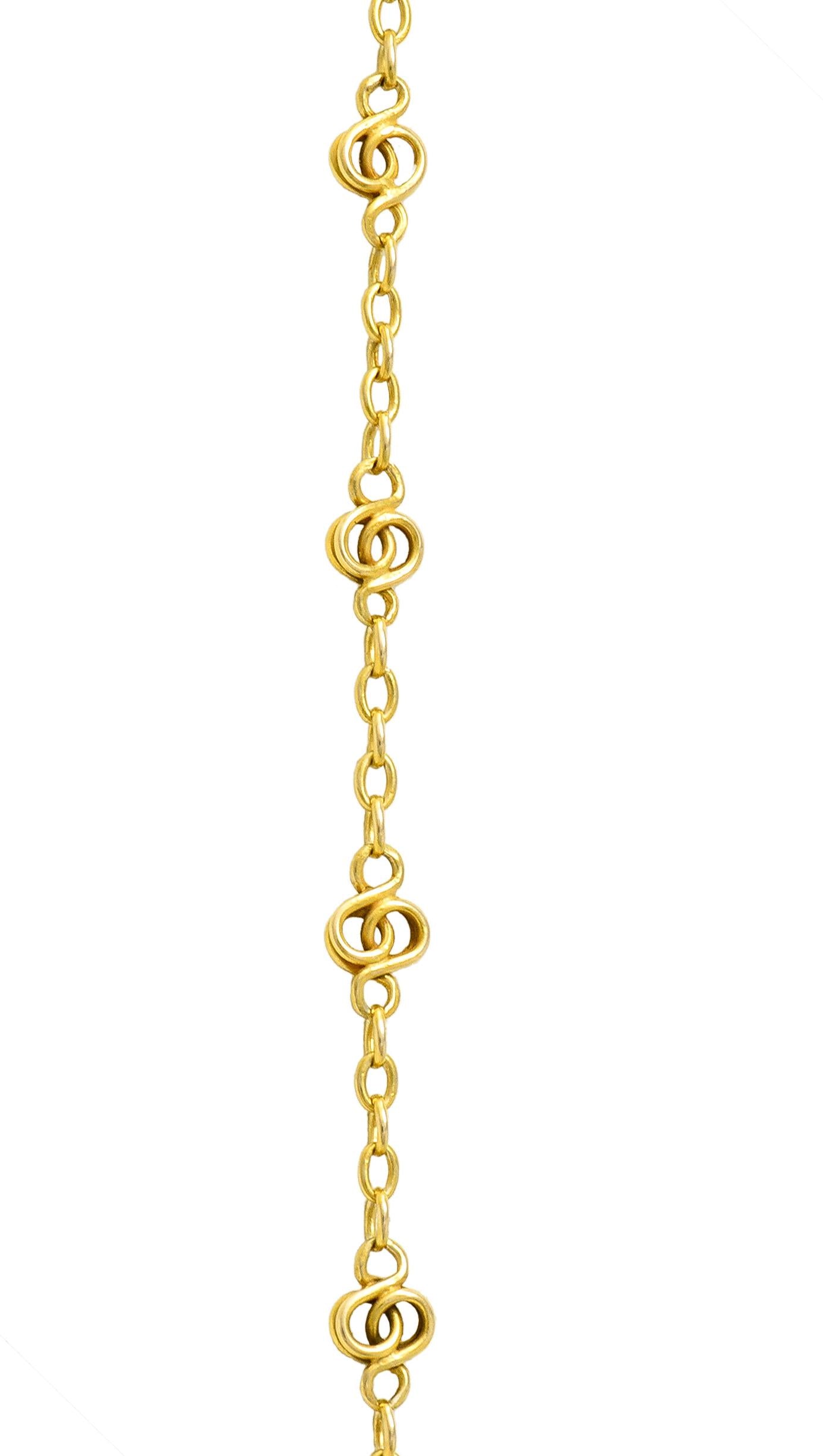 French Art Nouveau Diamond Plique-A-Jour Enamel Platinum 18 Karat Gold Necklace