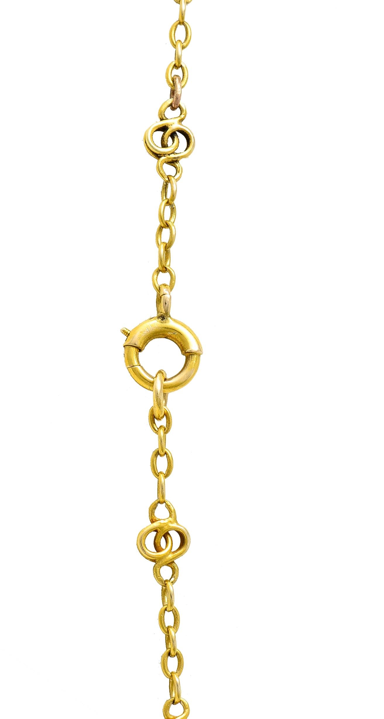 French Art Nouveau Diamond Plique-A-Jour Enamel Platinum 18 Karat Gold Necklace