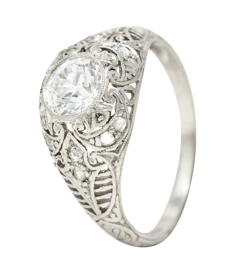 1910 Edwardian 0.81 CTW Old European Diamond Platinum Bombé Antique Engagement Ring GIA Wilson's Estate Jewelry