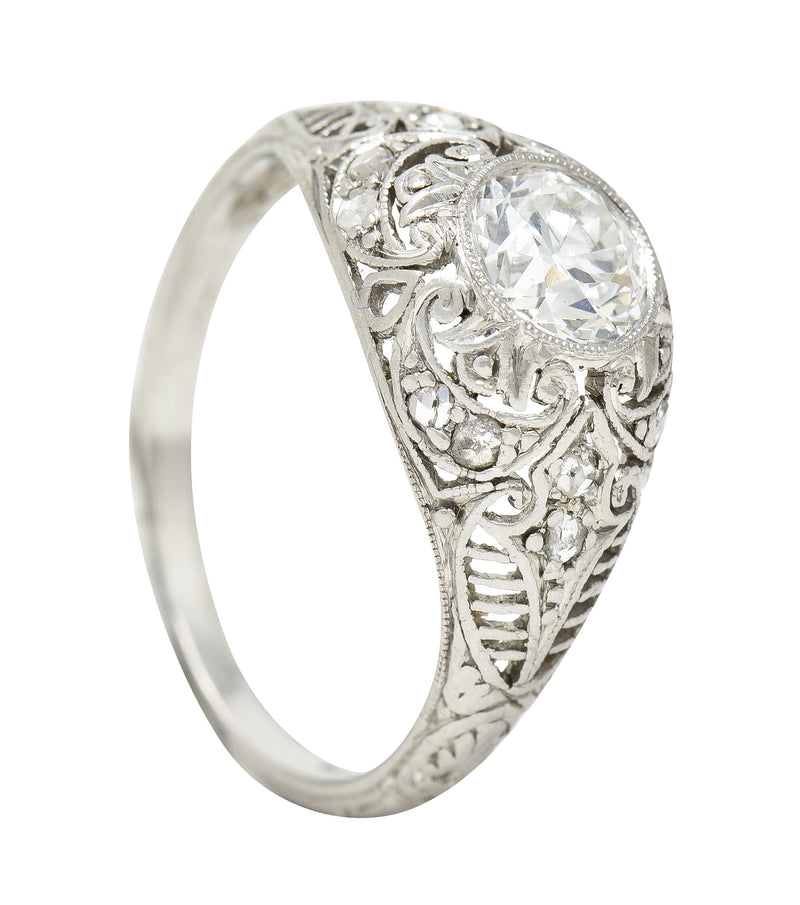 1910 Edwardian 0.81 CTW Old European Diamond Platinum Bombé Antique Engagement Ring GIA Wilson's Estate Jewelry