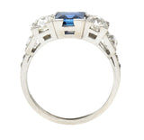 Art Deco 2.15 CTW Sapphire Diamond Platinum Five Stone Engagement Ring Wilson's Estate Jewelry