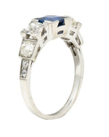 Art Deco 2.15 CTW Sapphire Diamond Platinum Five Stone Engagement Ring Wilson's Estate Jewelry
