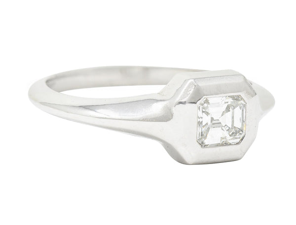 Emerald Cut Diamond Platinum Flush Set Solitaire Unisex Engagement Ring