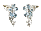 Mid-Century 3.42 CTW Aquamarine Diamond 14 Karat White Gold Floral Spray Vintage Earrings Wilson's Estate Jewelry