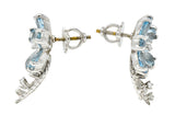 Mid-Century 3.42 CTW Aquamarine Diamond 14 Karat White Gold Floral Spray Vintage Earrings Wilson's Estate Jewelry