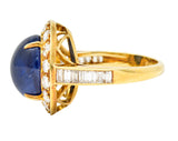 Van Cleef & Arpels 1980's 3.86 CTW Sapphire Cabochon Diamond 18 Karat Yellow Gold Vintage Halo Ring Wilson's Estate Jewelry